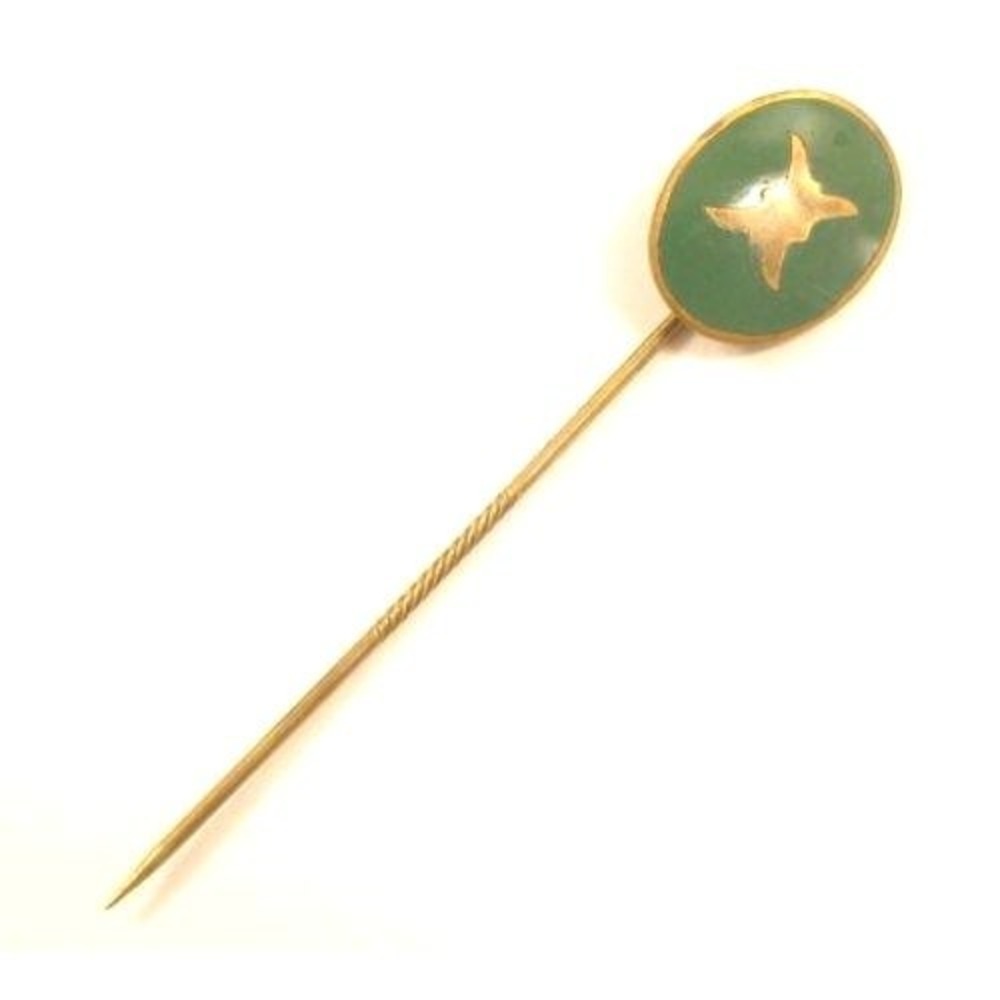 Art Deco Astrology Vintage Green Enamel Zodiac Gold Filled Pisces Stick Pin‎